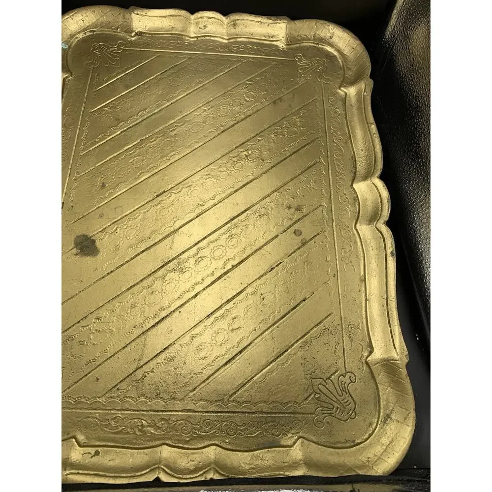 Vtg OFM Florence Italy rectangle ornate tray, serving Vanity Display 16.5”x 12.5